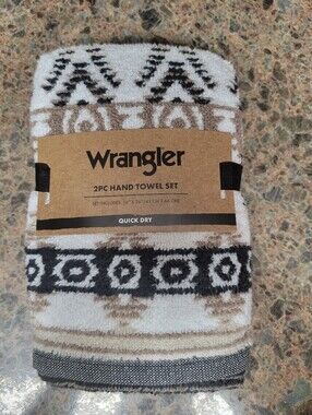 NEW Wrangler Black and Brown Jericho Pattern 2 Piece Hand Towel Set 16" X 26"